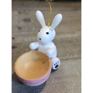 Wooden white Easter bunny pink bowl ornament Xmas decor
